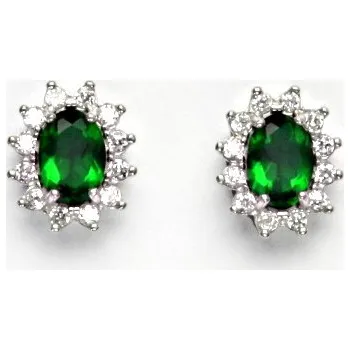 Náušnice Zlaté náušnice Kate, bílé zlato, zirkon smaragd, čiré zirkony, NŠ 1480