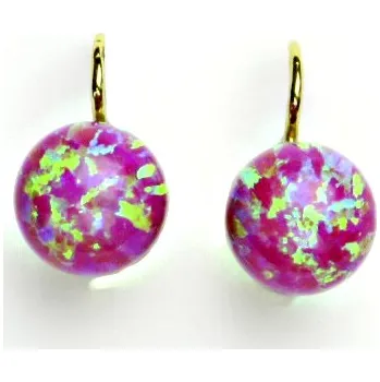 Náušnice Zlaté náušnice, žluté zlato, syntetický růžový opál, náušnice s opálem, NK 1298