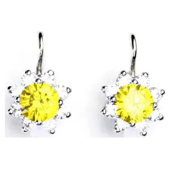 Náušnice Zlaté náušnice, čiré zirkony a žlutým zirkonem, bílé zlato, VE 61