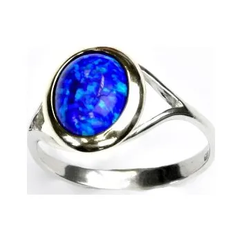 Prsten Zlatý prsten, bílé zlato, tmavě modrý syntetický opál, prstýnek sopálem, T 1453