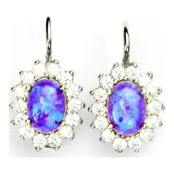 Náušnice Zlaté náušnice, Kate, bílé zlato, fialový synt. opál, čiré zirkony, NK 1507