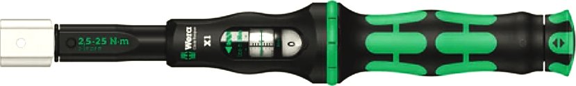 Wera 075651 momentový klíč 2,5-25 Nm Wera Click-Torque X 1 s upínačem 9x12mm rozsah 2,5-25 Nm, upínač 9x12mm, kalibrační list, plastový box
