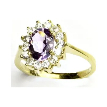 Prsten Zlatý prsten, žluté zlato,Kate, přírodní sv. ametyst, čiré zirkony, T 1507