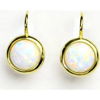 Náušnice Zlaté náušnice, žluté zlato, syntetický bílý opál 8 mm ,náušnice s opálem, NK 1503
