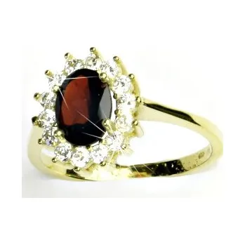 Prsten Zlatý prsten, žluté zlato,Kate, přírodní granát, čiré zirkony, T 1507