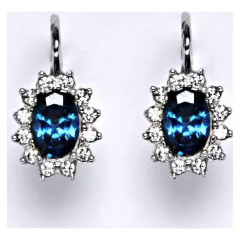Náušnice Zlaté náušnice Kate, synt. akvamarin tmavý, čiré zirkony, bílé zlato, NK 1480