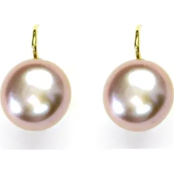 Náušnice Zlaté náušnice, růžová přírodní říční perla,12 mm, žluté zlato, NK 1299