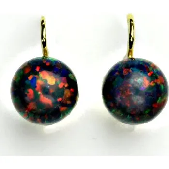 Náušnice Zlaté náušnice, žluté zlato, syntetický černý opál, náušnice s opálem, NK 1298