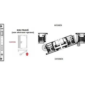 Dveřní kování SCHUCO SCHÜCO Dveřní zámek pro AL dveře P/L - S241255/S241256 Strana pantů ( při pohledu na panty ): Pravá, Otevíravost dveří: Ven