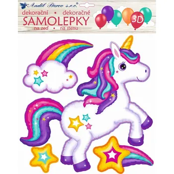 Samolepící dekorace Dětská samolepicí 3D dekorace na stěnu jednorožec 10269 / Samolepky pro děti ( 30 x 30 cm ) Room Decor