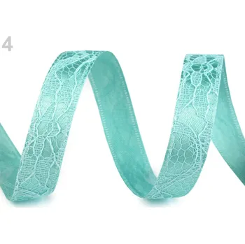 Stuha Dekorační stuha s krajkou tyrkysová 13mm - 1m