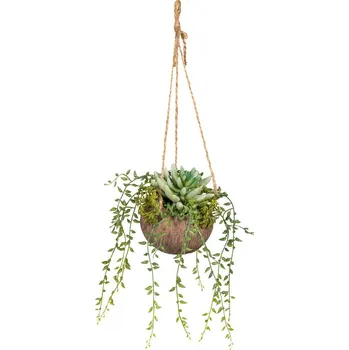 umělá květina Gasper Sukulent v květináči na zavěšení 20 cm zelený