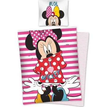 Povlečení Detexpol Minnie proužky bavlna 140 x 200, 70 x 90 cm zipový uzávěr