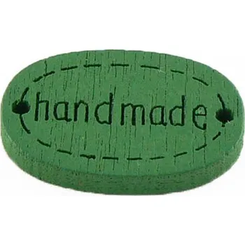 Dřevěný štítek Hand made 12x19 mm, zelená