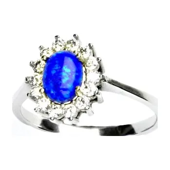 Prsten Stříbrný prsten, tm. modrý syntetický opál, čiré zirkony, Kate, T 1507