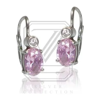 Náušnice Stříbrné náušnice se zirkony růžové a bílé barvy-VE146