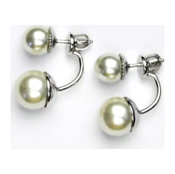 Náušnice Oboustranné stříbrné náušnice, bílé umělé perly, NŠ 1356/1513