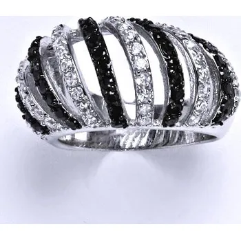Prsten Stříbrný prsten s čirými a černými zirkony,prsten ze stříbra,váha 7,69 g