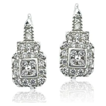 Náušnice Stříbrné náušnice ve stylu Art deco se zirkony bílé barvy-VE86