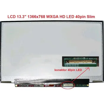 Náhradní displej pro notebook LCD 13.3" 1366x768 WXGA HD LED 40pin Slim lesklý povrch