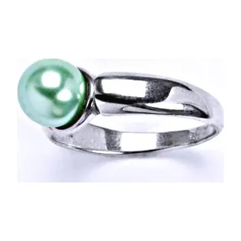 Prsten Stříbrný prsten s umělou perlou světle zelenou 8 mm, T 1180 M