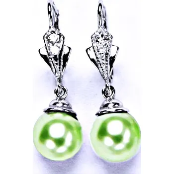Náušnice stříbrné náušnice syntetická perla 10 mm , šperky NK 1193/9 zelená B