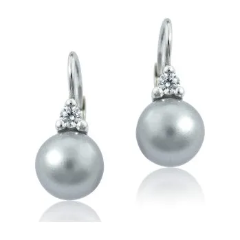 Náušnice VE 120 - Elegantní stříbrné náušnice s perlou 8mm a zirkonem