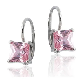 Náušnice Stříbrné náušnice s velkými zirkony růžové barvy-VE130
