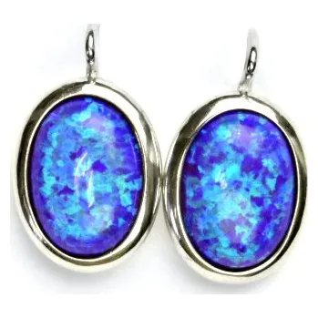 Náušnice Stříbrné náušnice, syntetické fialové opály, náušnice s opálem, NK 1454