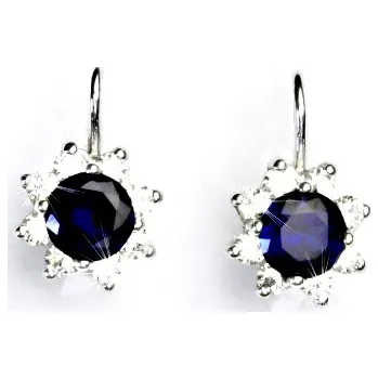 Náušnice Stříbrné náušnice se zirkony, čiré zirkony, zirkony safír, VE 61