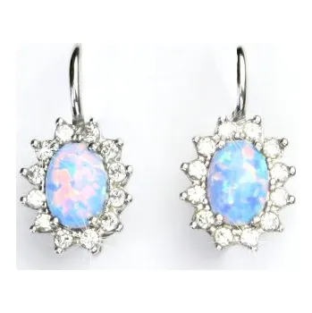 Náušnice Stříbrné náušnice Kate, syntetický světle modrý opál, čiré zirkony, NK 1480
