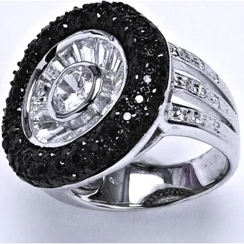 Prsten Stříbrný prsten, prsten ze stříbra, syntetický čirý a černý zirkon, váha 12, 66 g, vel.57