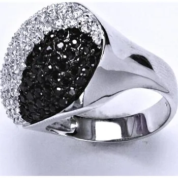 Prsten Stříbrný prsten, prsten ze stříbra, syntetický čirý a černý zirkon, váha 8,8 g, vel.54
