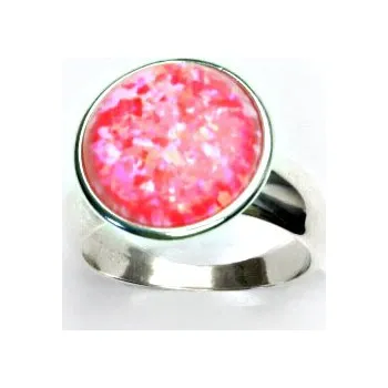 Prsten Stříbrný prsten, syntetický růžový opál, prstýnek ze stříbra, T 1372