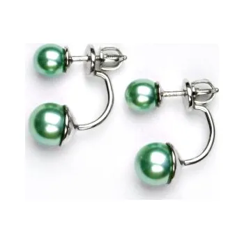 Náušnice Oboustranné stříbrné náušnice,synt. perly 6 a 8 mm , NŠ 1183/1512 zelená B