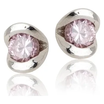 Náušnice Stříbrné náušnice na šroubek se zirkonem růžové -VE 13