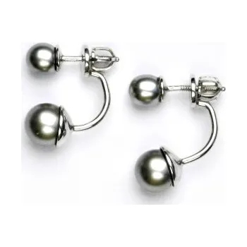 Náušnice Oboustranné stříbrné náušnice, synt. perly 6 a 8 mm - NŠ 1183/1512 šedá A