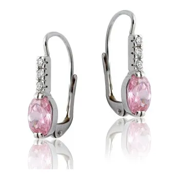 Náušnice Stříbrné náušnice se zirkony růžové a bílé barvy-VE9