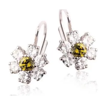 Náušnice Stříbrné náušnice se zirkony bílé a olivínové barvy-VE 24