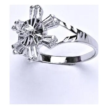 Prsten Stříbrný prsten, prstýnek ze stříbra, syntetický zirkon, kytička, váha 1,88 g, vel.53