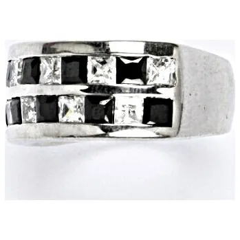 Prsten Stříbrný prsten s čirými černými zirkony, prsten ze stříbra, 11,17 g