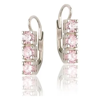 Náušnice Stříbrné náušnice se zirkony růžové barvy-VE 28
