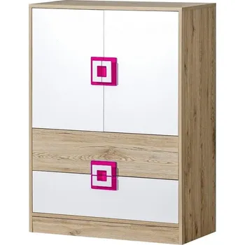 přebalovací pult a komoda Casarredo Komoda NIKO 9 dub jasný/bílá/růžová