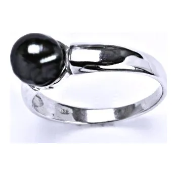 Prsten Stříbrný prsten s umělou perlou černou 8 mm, vel. 55, T 1180 M