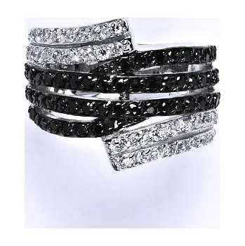 Prsten Stříbrný prsten s černými a čirými zirkony, prsten ze stříbra, 9,03 g