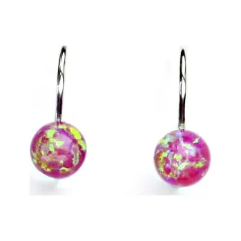 Náušnice Stříbrné náušnice, růžový syntetický opál 6 mm, náušnice s opálem, NK 1183