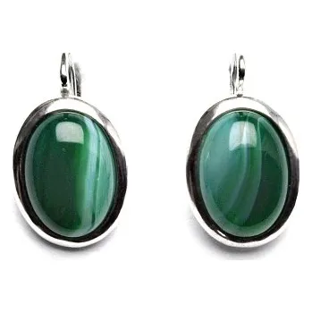 Náušnice Stříbrné náušnice, přírodní zelený achát barvený, 14 x 10 mm, NK 1454