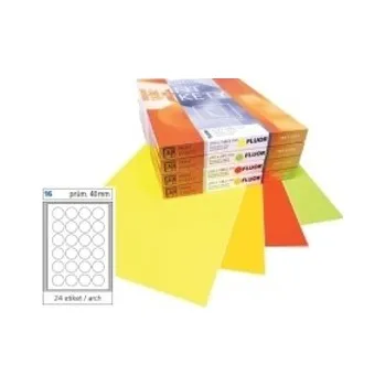 Samolepící etiketa Print etikety A4 pro laserový tisk - fluorescentní - kulaté prům.40 mm ( 24 etiket / arch) fluorescentní oranžová