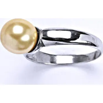 Prsten Stříbrný prsten s umělou perlou světle lososovou 10 mm, T 1180 V