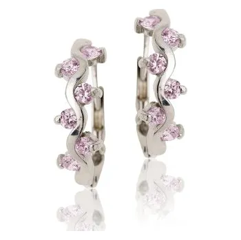 Náušnice Stříbrné náušnice se zirkony růžové barvy- VE 184